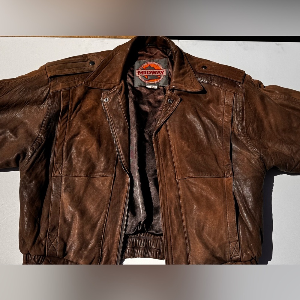 Vintage Men's Brown Leather Bomber Jacket